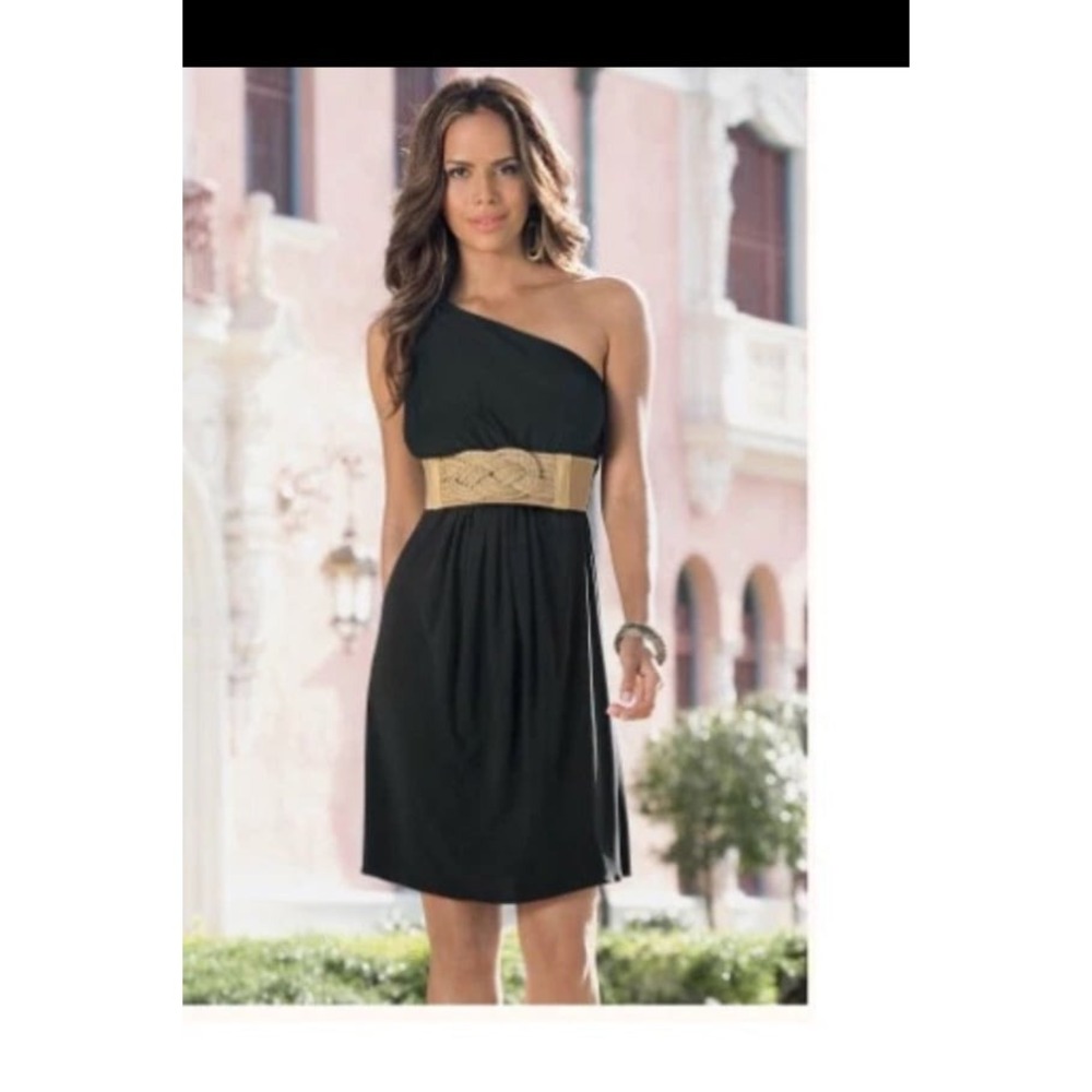 Boston Proper One-Shoulder Belted Black Dress, M 10-12